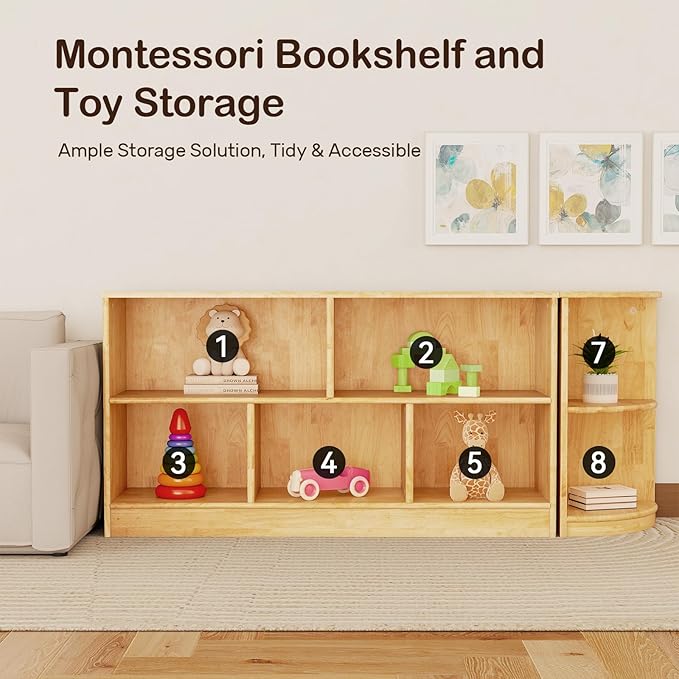 wingyz Rubber Wood Corner Cabinet, 2-Tier Montessori Shelf, 2 Shelf Bookcase Toy Storage Organizer, Montessori Bookshelf for Kids Rooms, Classroom, Playroom, Nursery, Daycare, Child-Safe