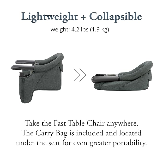 Inglesina Fast Table Chair - Charcoal Gray Melange + Fast Dining Tray - Portable Baby High Chair - for Babies & Toddlers up to 37 lbs - Fits Tables 0.8'' to 3.5'' Thick - Compact - Travel Bag Included