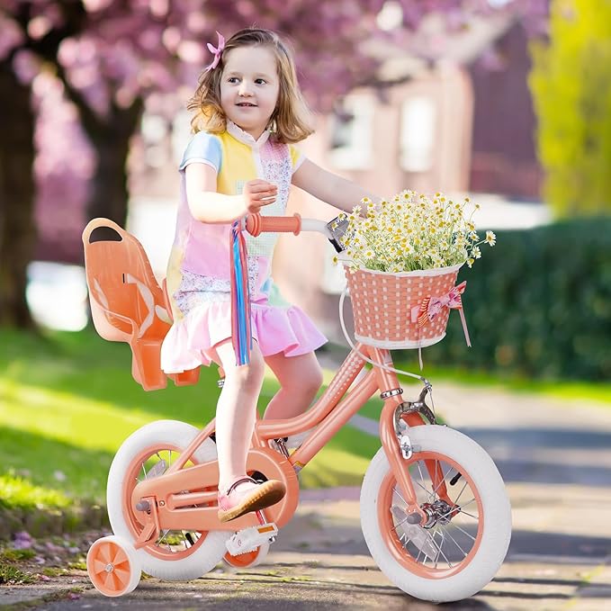 XJD Girls Bike for Toddlers and Kids Ages 2-12 Years Old,12 14 16 Inch Kids Bike with Training Wheels & Basket