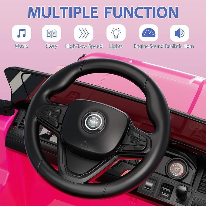 Garvee 12V Kids Ride On Truck Car, Battery Powered Electric Vehicles with Remote Control, Spring Suspensions, 3 Speeds, LED Lights, Music, MP3, Ride On Toy Car for Children Toddles Boys Girls, Pink