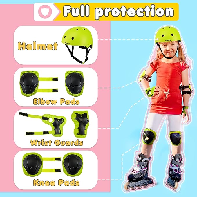 Kids Bike Helmet Set, Adjustable Toddler Helmet for Ages 2-8 Kids with Knee, Elbow & Wrist Pads | Multi-Sport Helmet for Skateboard Cycling Scooter Rollerblading