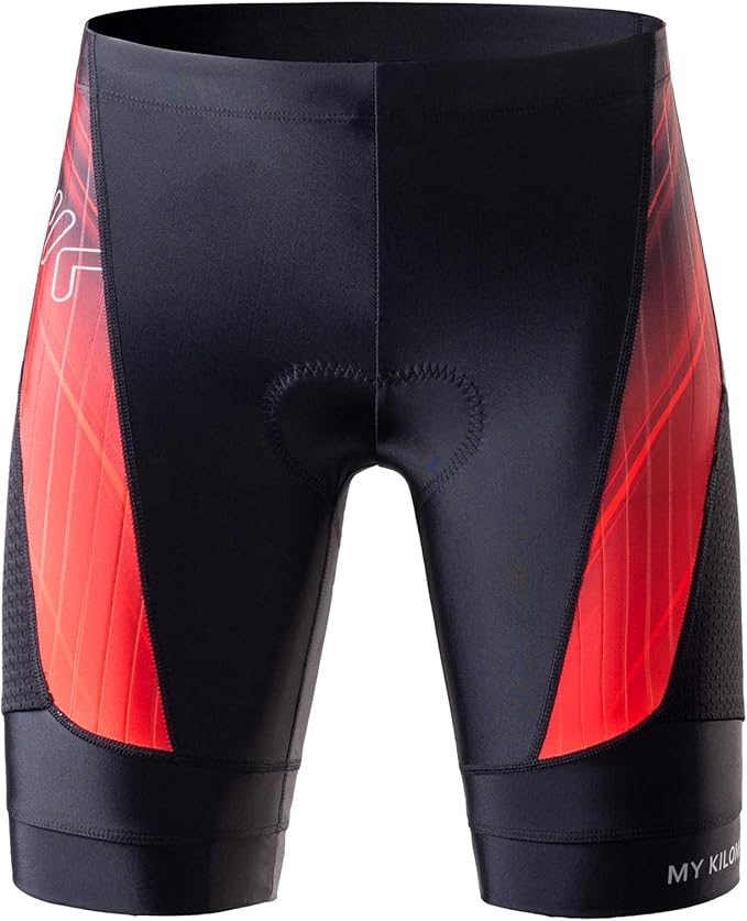 MY KILOMETRE Mens Triathlon Shorts with Adjustable Drawstring Easy Reach Leg Pockets Chamois for Long-Distance Tri Race