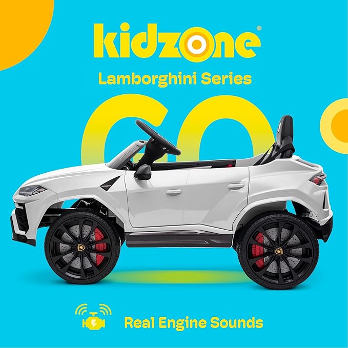 Kidzone Ride On Car 12V Lamborghini Urus Kids Electric Vehicle Toy w/Parent Remote Control, Horn, Radio, Port, AUX, Spring Suspension, Opening Door, LED Light - White