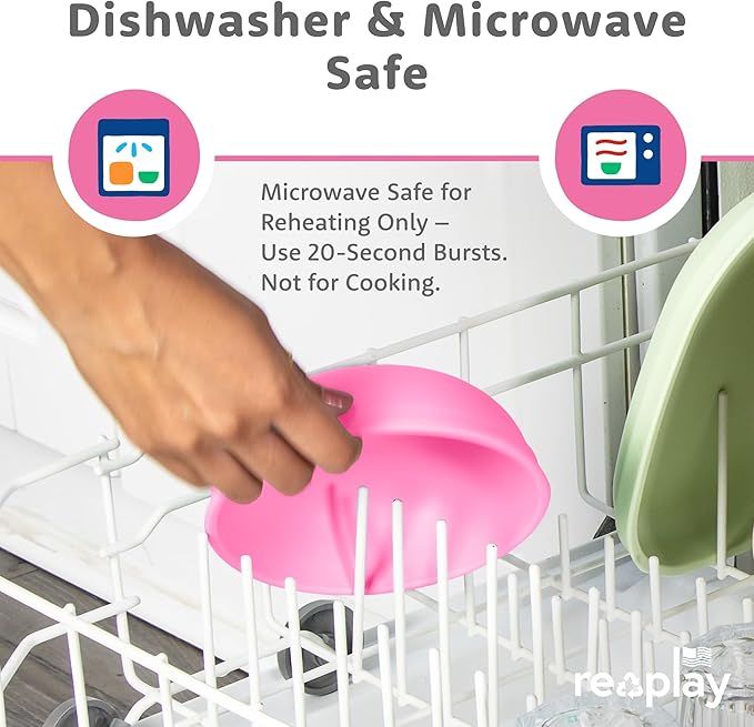 Re-Play Toddler Plates - 9 In and Bowls - 20 Oz. - Kids Plates and Bowls, Microwave and Dishwasher Safe - Set of 4x4 - Bright Pink