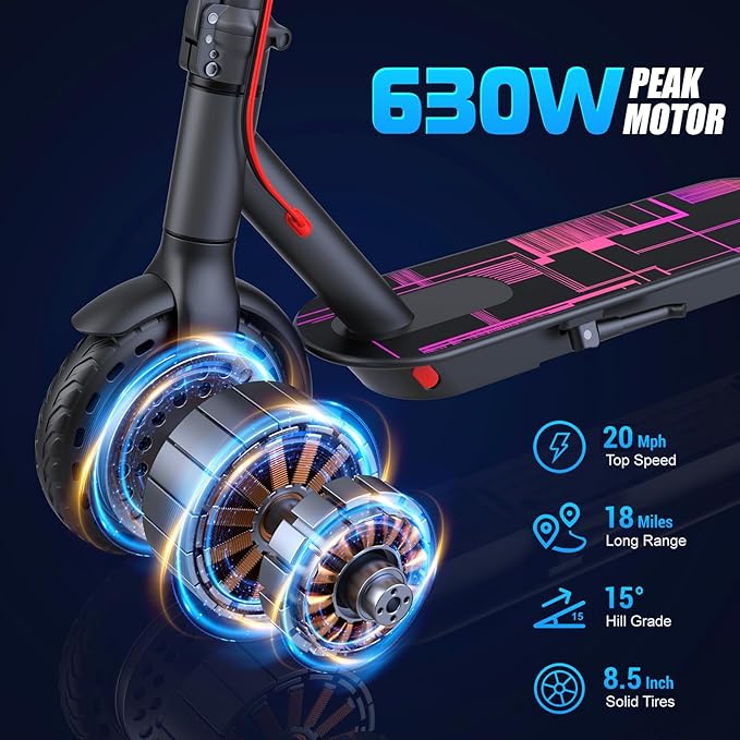 Caroma Electric Scooter Adults, Powerful 350W/500W/750W Motor, Top Speed 20/25 Mph & 18/25/30 Miles Range, 8.5" Solid Tires, Cruise Control E Scooter for Adults (Multiple Options)