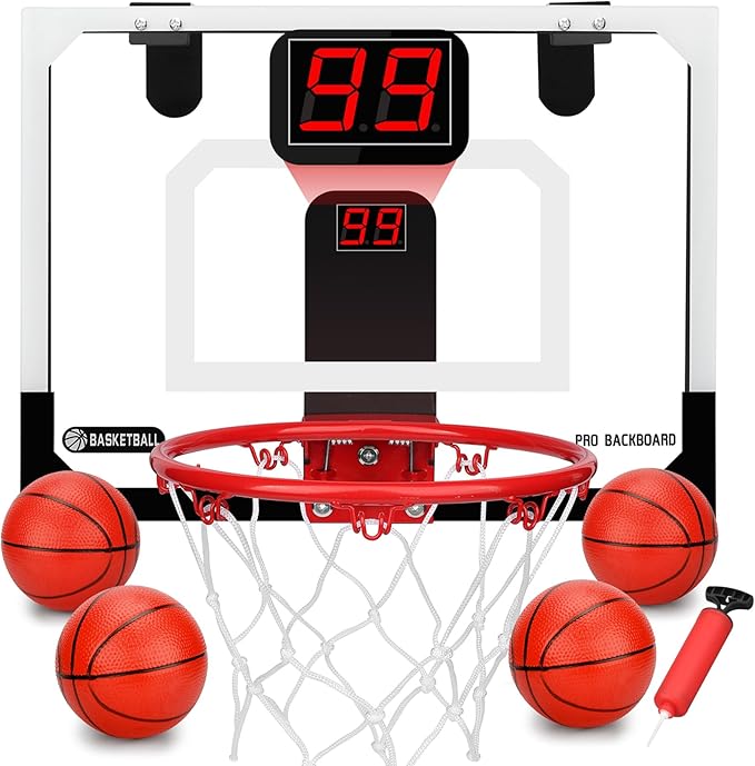 Mini Indoor Basketball Hoop for Kids 5 6 7 8 9 10+Years Old Boys,Automatic Scoring Basketball Hoop Over The Door Mini Hoop with Electronic Scoreboard & 3 Balls,Sport Toys for Gift for Boys Age 5-10