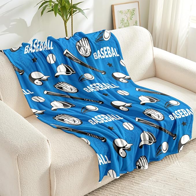 Wajade Baseball Gifts for Boys Girls - Baseball Blanket Birthday Christmas Decor for Kids Age 3 4 5 6 7 8 9 10 11 12 Years Old Teens Child Toddler Throw Blue 50"x60"