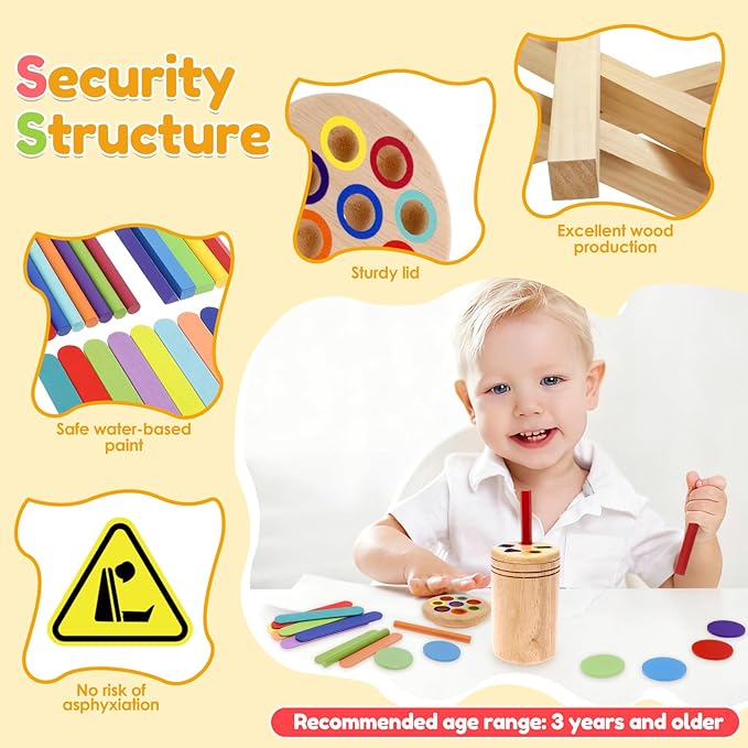 Shapes and Color Sorting Toys, 4 In1 Wooden Learning Color Sorting Toy Wood Montessori Game Set Sensory Educational Toys for Toddlers