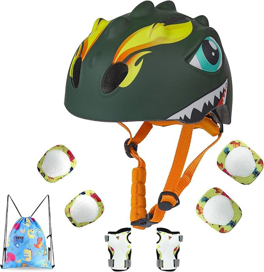 Toddler Helmet Kids Bike Helmet for 2 3 4 5 6 7 8 Years Old Girls with 3D Dinosaur Design Protective Gear Set and Safety Certified, Toddler Bike Cycling Skating Skateboard Scooter Helmet