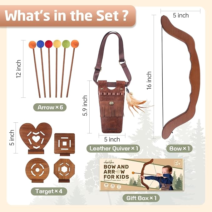 Bow and Arrow for Kids Wooden Archery Toy for Aged 3+, Archery Set with 6 Arrows,Targets and Quiver, Indoor and Outdoor Toys for Children Boys & Girls