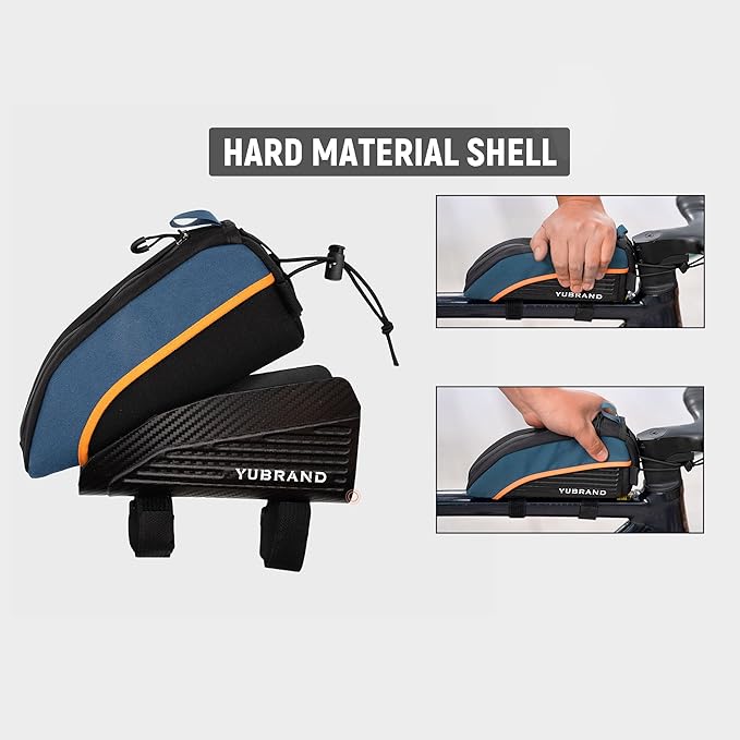 Removable Bike Frame Bag, Top Tube Bike Bag, Compatible With IPhone 16/15/14Pro and Phones Up To 6.9'', Waterproof, 1L, Blue, Geometric Pattern, 8.66 x 4.3 x 3.9 inches