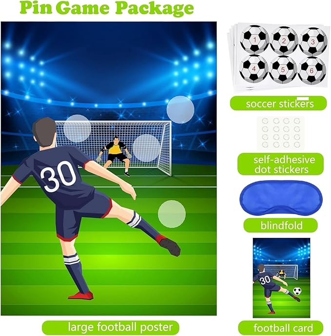 PLULON Soccer Party Games for Kids Pin The Soccer on The Goal Birthday Party Games Football Poster with Soccer Ball Stickers for Soccer Birthday Party Supplies Classroom Family Activities