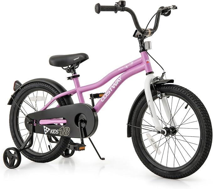 COSTWAY 12/14/16/18 Inch Kids Bike, Children Toddler Bicycle with Training Wheels, Adjustable Seat & Handlebar, Handbrake & Coaster Brake, Reflectors, Bell, Suitable for 3-8 Years Old Boys Girls