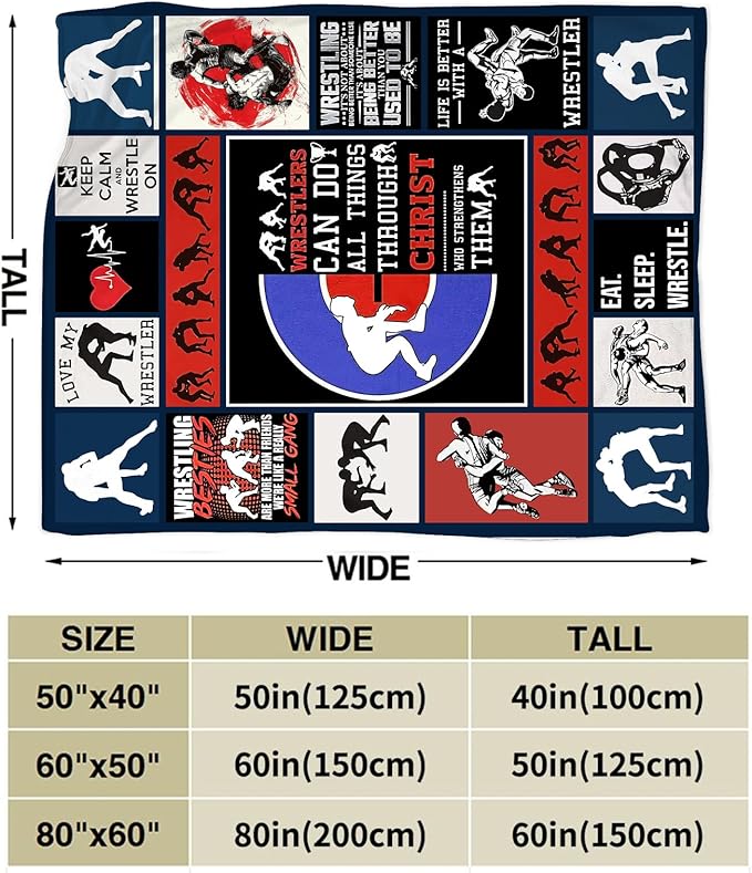 Wrestling Blanket Fleece Soft Warm Plush Wrestle Sports Throw Blankets Lightweight Plush Fuzzy Cozy Blanket Gifts for Kids Adults Suitable for Couch Sofa Bed 80"X60"