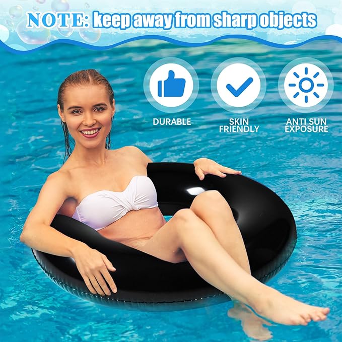 6 Pcs Inflatable Pool Floats 28 Inches Swim Tube Bulk for Adults Swimming Ring Pool Floaties for Beach Party Decorations Women and Men River Lake Summer Vacation Holiday (Black)