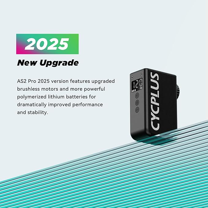 CYCPLUS AS2 PRO Tiny Bicycle Pump with Gauge, Max 120 PSI Electric Mini Pump, Auto Stop, with Presta and Schrader Valve for E-Bike, MTB, and Road Bike (2025 Updated Version)