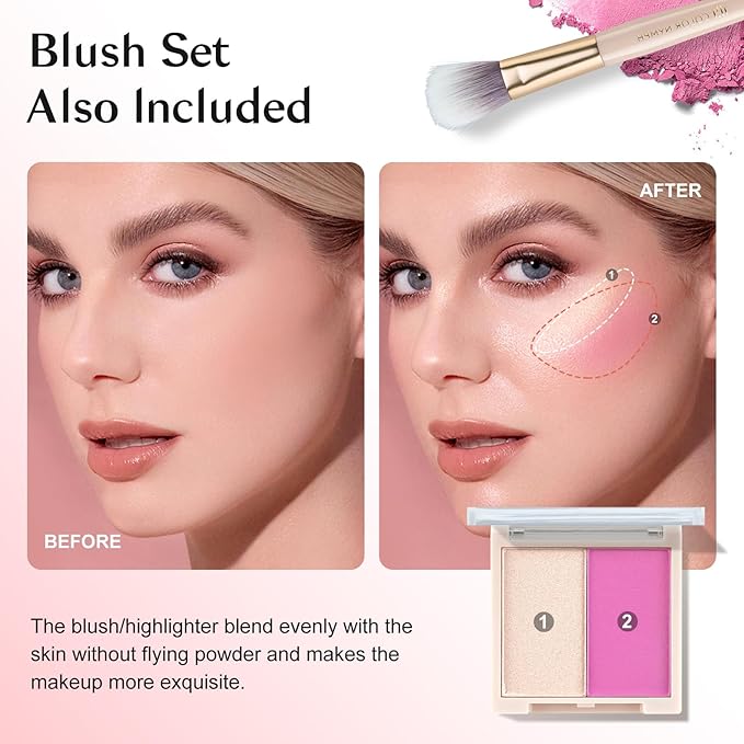Color Nymph Beginner Makeup Set, Full Starter Cosmetics Set for Teenager Girls with Eyeshadow Palette Blush Lipstick Lip Pencil Eye Pencil Brush Mascara Portable Bag