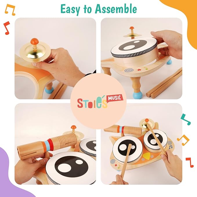 Stoie's Owl Drum Set for Babies and Toddlers, Wooden Percussion Musical Instruments for Kids, Eco Friendly, Montessori Educational Toy for Girls and Boys