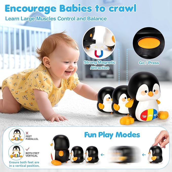 Baby Toys 6-12 Months, Musical Penguins Crawling Infant Toys, Early Learning Toy for Tummy Time with Light & Sound, Birthday Gifts for Babies Newborn Boys Girls 0-3-6 7 8 9 10 11 Months 1 Year Old