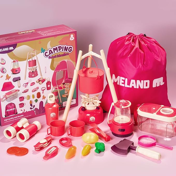 Meland Kids Camping Set for Girls - Camping Tent Toys for Girls Indoor Outdoor Pretend Play, Christmas Birthday Gift Idea for Toddler Girls Age 3,4,5,6 Year Old