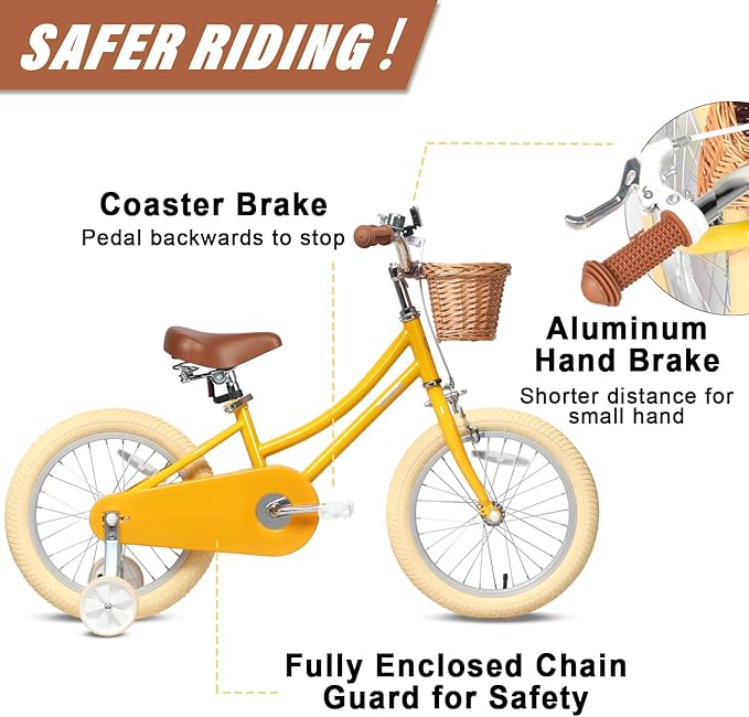 Petimini Girls Bike with Basket for 2-12 Years Old Kids, 12 14 16 18 20 Inch Bicycle with Bell Training Wheels Basket, Multiple Colors