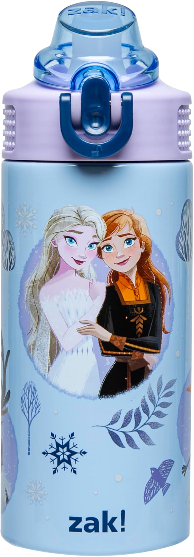 Zak Designs Disney Frozen Sage Kids Water Bottle For School or Travel, 14oz Stainless Steel Water Bottle With Straw, Handle, and Leak-Proof, Pop-Up Spout Cover (Anna & Elsa)
