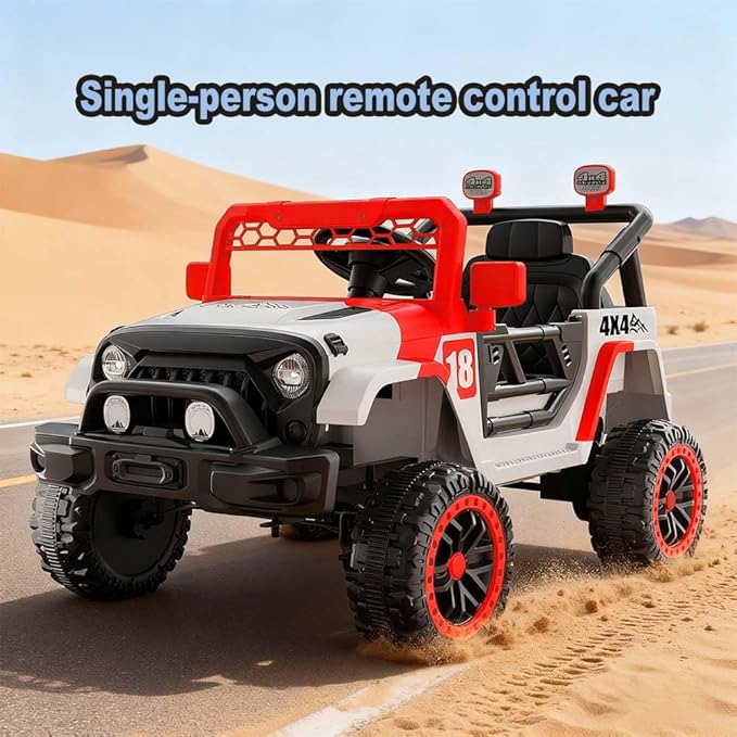 12V Kids Car, 4x4 Electric Car for Kids with Remote Control, LED Headlights & Music, Ride-On Truck Toy Gift for Boys Girls 3-8 Years (Flame Red & White)