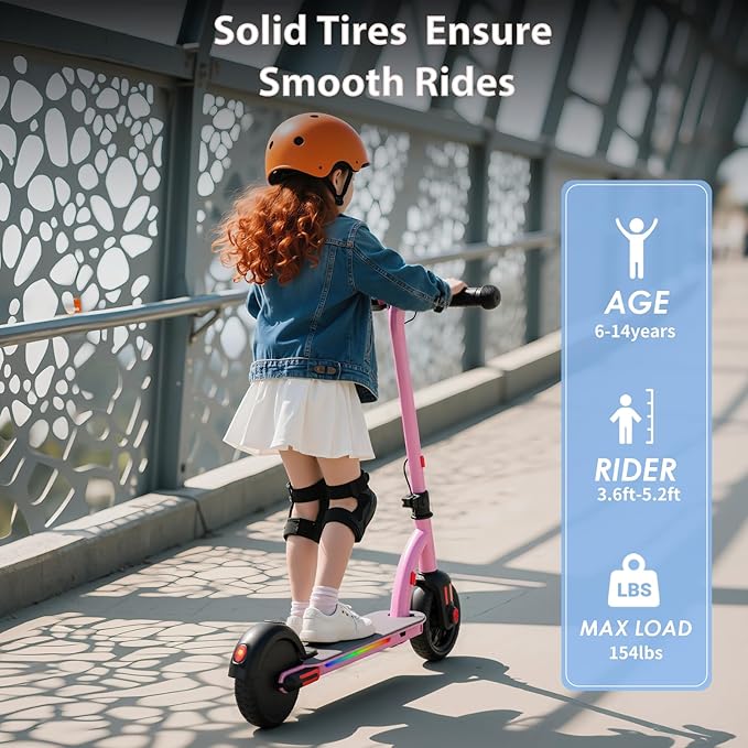 Caroma Electric Scooter for Kids Ages 6-14, 150W/180W Motor,10 MPH Max Speed & 7 Miles,Adjustable Height & Speed,Colorful Lights,LED Display,Foldable Kids Electric Scooter 132 Lbs Max Load