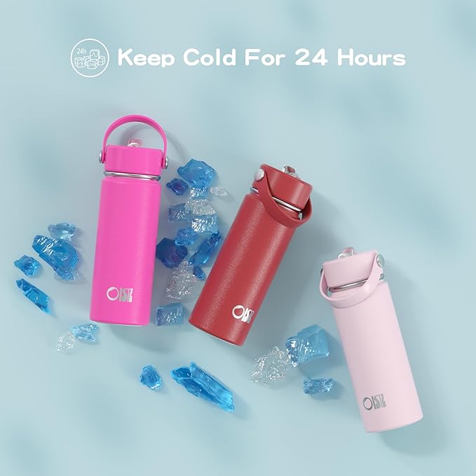 OISIZ 18oz Kids Water Bottle with Straw Lid, Vacuum Insulated Water Bottle 316 Stainless Steel Bottles for Kids for School, Leakproof Water cups, BPA Free and Keep Cold for 24 Hours,Easy to Clean
