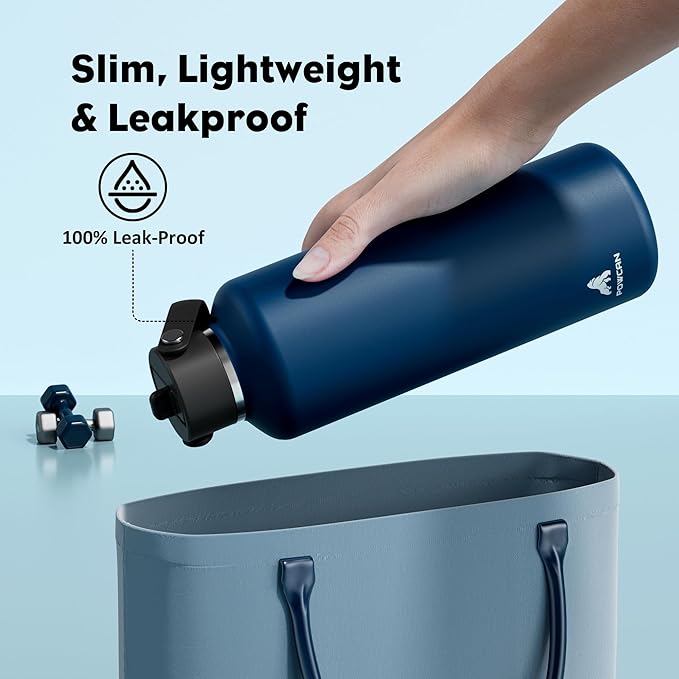 POWCAN 32 oz Water Bottle Insulated: BPA-Free, Leakproof Lid with Straw, Lightweight, Flex Cap, Stainless Steel Water Bottle for Hoilday, Men, Commute, Worker, Walking, Cycling, Daily (Indigo Blue)