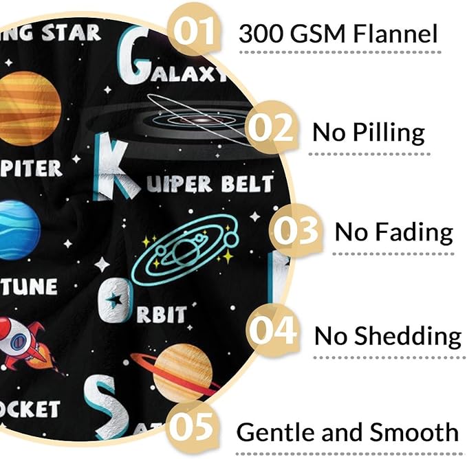 Planet Blanket Gifts - 50x40 Inches Cute Planets Throw Blanket for Kids, Boys & Men - Dark Blue Soft Fuzzy Blankets for Crib, Couch & Travel