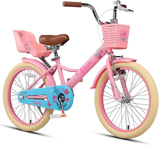 Glerc Sasha Girls Bike, 12-20 Inch Kids Bike for Ages 2-13 Years Old Children, Retro Vintage Style Kids Bicycle with Doll Bike Seat, Basket and Training Wheels, Multiple Colors