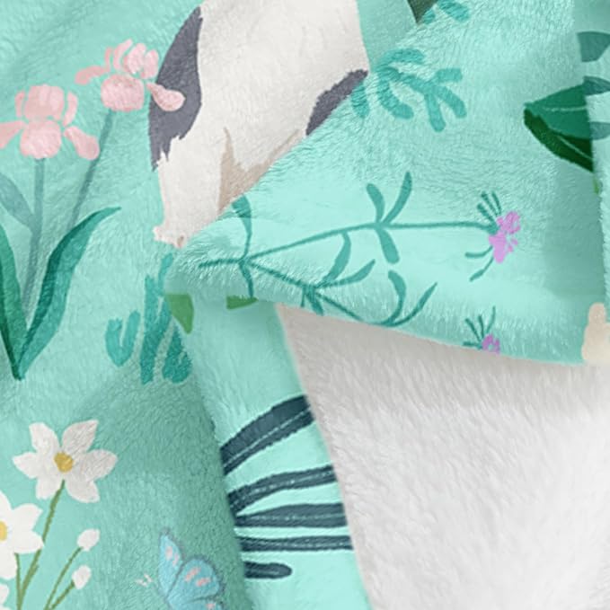 Wajade Floral Puppy Dog Blanket for Kids Toddler Soft Flannel Sage Green Bed Blanket for Kids Adults Teens Plush Cute Christmas Birthday Gifts 50"x60"