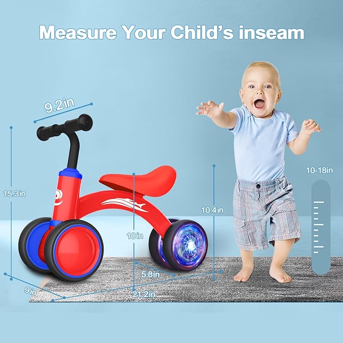 Colorful Lighting Baby Balance Bike Toys for 1 Year Old Boy Girl Gifts, 10-36 Month Toddler Balance Bike, No Pedal 4 Silence Wheels & Soft Seat First Riding on Toys, 1st Birthday Gifts