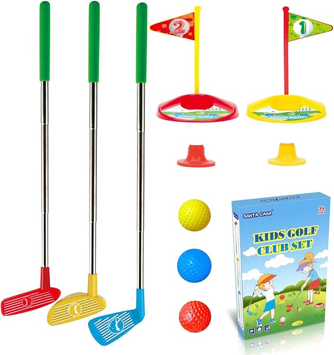 Toddler Golf Set, Kids Golf Clubs Set, Kids Golf Set Retractable Toy [Upgraded & Anti-Fracture] Indoor and Outdoor with 3 Golf Clubs -3 Balls - 2 Flag - 2 Tee - 2 Practice Hole for Toddlers Boys Girls