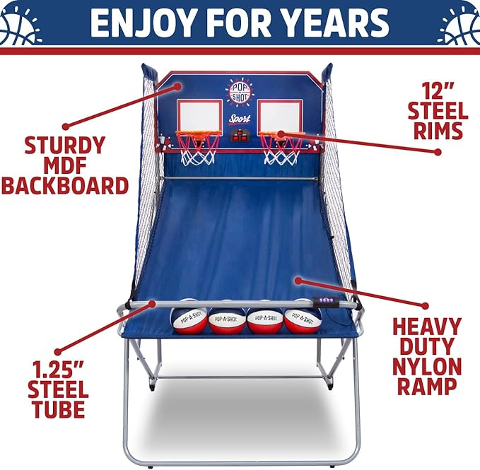 Pop-A-Shot - Dual Shot Sport | Arcade Basketball Game for Home | Paddle Scoring Hoop, 10 Game Modes, 4 Balls | Foldable for Easy Storage | Fun for All Players