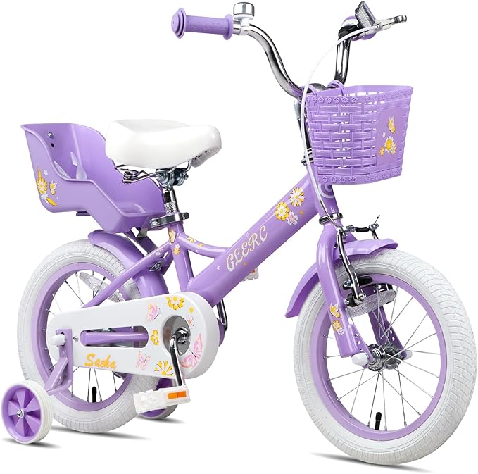 Glerc Sasha Girls Bike, 12-20 Inch Kids Bike for Children Ages 2-13 Years, Kids Bicycle with Doll-Seat & Basket & Training Wheels, Multiple Colors