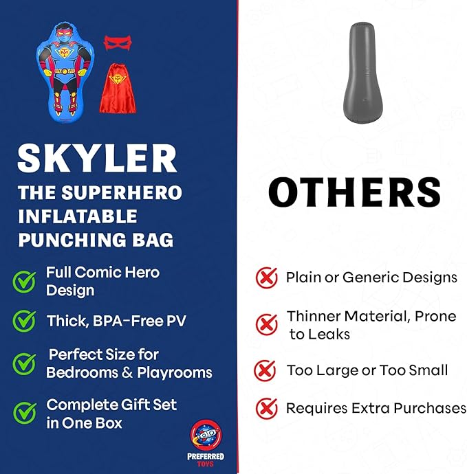 Inflatable Punching Bag for Kids – 47-Inch Bop Bag with Instant Bounce-Back Action, Includes Mask & Comic Book – Heavy Duty PVC Punching Dummy for Boys & Girls, Indoor & Outdoor Play