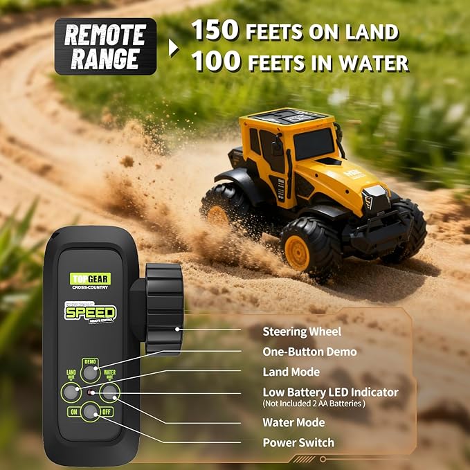 Remote Control Tractor Toy - 1:14 Amphibious RC Monster Truck Toys for Kids, 2.4 GHz 4WD All Terrain Off-Road Farm Vehicle, Perfect Birthday for Boys and Girls