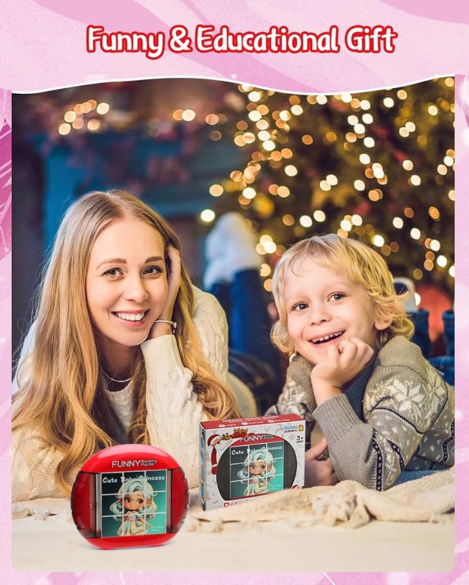 Rotating 3D Puzzle for Kids 3 4 5 6 7 Year Old, 4 Puzzles in 1, Handheld Game Fidget Toys for Travel, Cars & Plane, Fine Motor Skills Developing (Cute Little Princess)