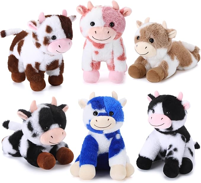 Syhood 6 Pcs Cow Stuffed Animals Set, Stuffed Cow Plush Bulk Gift Animal Plush for Birthday Boys Girls Christmas Party Graduation Kid Toddler Home Decor