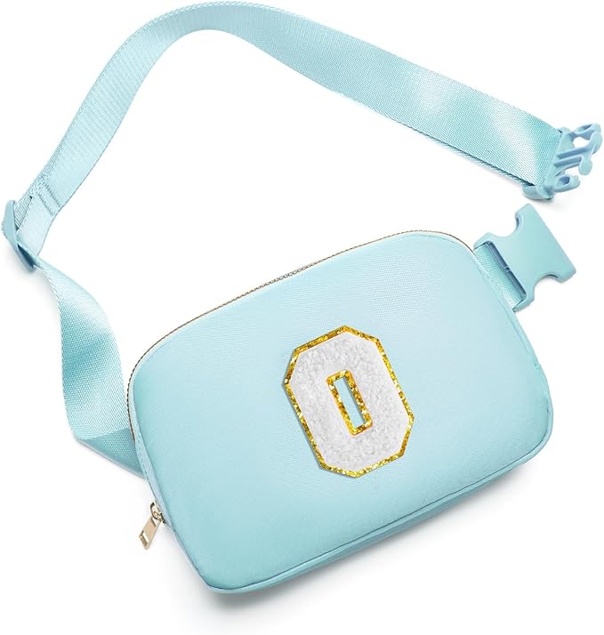 Gitus Birthday Gifts for 8 9 10 11 12 13 Year Old Girls Personalized Fanny Pack Crossbody Bags with Initial Letter Patch Belt Bag for Teen Girls Cute Trendy Stuff Travel Essentials (Icingblue-O)