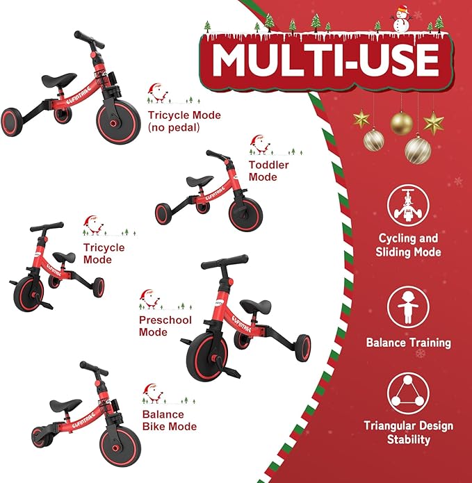 besrey 5 in 1 Toddler Bike for 1 Year to 4 Years Old Kids, Toddler Tricycle Kids Trikes Tricycle, Toys for Boy & Girl, Balance Training, Removable Pedals