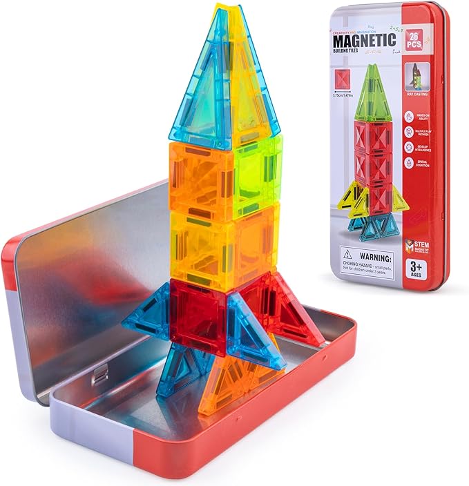 Magnetic Tiles Travel Toys for Toddlers, Magnetictiles Airplane Car Road Trip Travel Activities for Boy Girl Ages 3-5 , Preschool Educational STEM Learning Toys, Ideal Gifts Stocking Stuffer for Kids