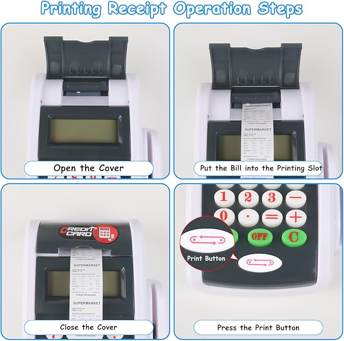 Payment Terminal Toys, Point of Sale Terminal with Light and Sound, Cash Register Toy with Credit Cards and Recipts, Pretend Play Toy for Children Age 3 and Up