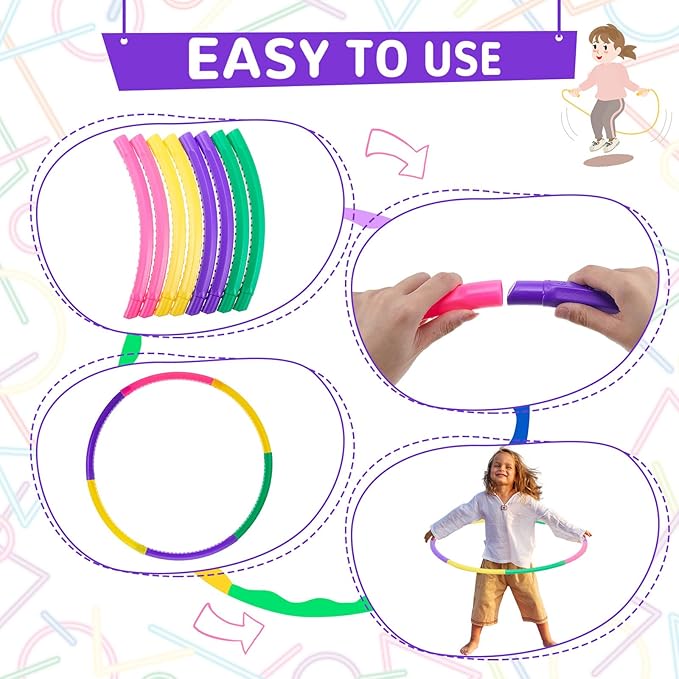 8 Pcs Toy Hoop and Jump Rope Set for Kids Include 4 Skipping Rope and 4 Detachable Weight Size Hoop Gymnastic Fitness Exercise Gift Equipment