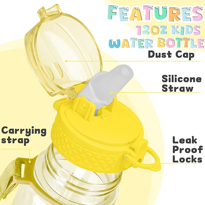 OLDLEY 17oz Kids Water Bottle for school Girls Boys, Motivational Water Bottles With Silicone Straw, Leak-Proof Tritan BPA-Free, Reusable water bottles for kids,Butter