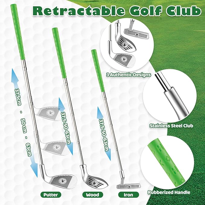 Toddler Golf Set, Golf Clubs Length Adjustable with Mat & Golf Cornhole, Upgraded Kids Golf Clubs with 8 Balls, Indoor & Outdoor Sports Toys Birthday Gifts for 3 4 5 6 Years Old Boys Girls