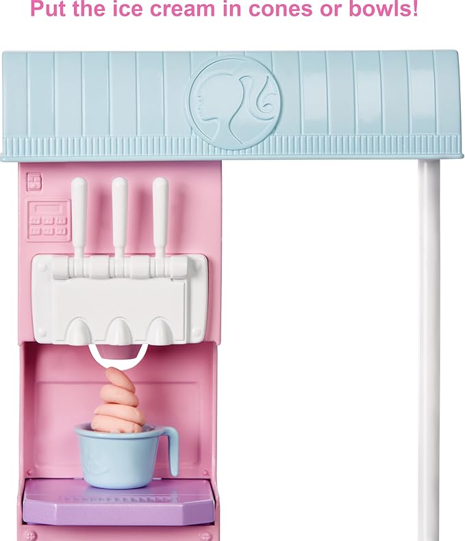 Barbie Careers Playset, Ice Cream Shop Set with Blonde Fashion Doll, Ice Cream Machine, Molds, Dough & Accessories