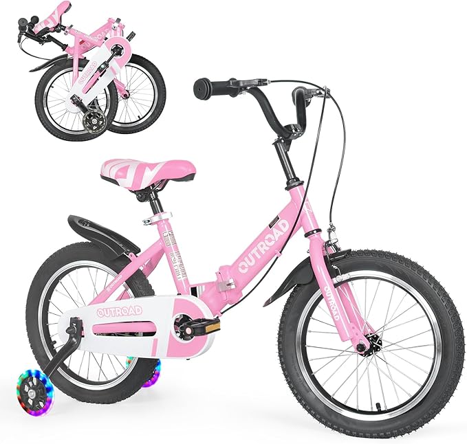 14/16/18 Inch Folding Kids Bike with Training Wheels, Gifts for Boy&Girl Age 3-9 yrs, Toddler Bike with Dual Brakes for Beginners, Multi-Color